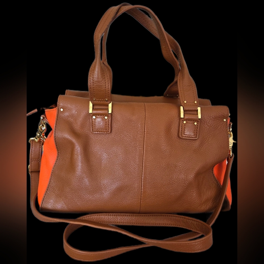Tory Burch Brown and Orange Leather Tote Bag - Picture 3 of 16